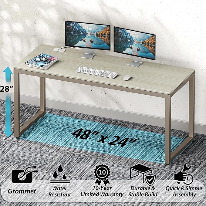 SHW 48-Inch Commercial-Grade Office Computer Desk Maple