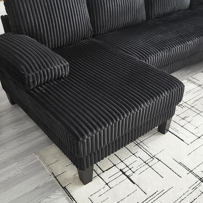 KEIKI 114 U-Shaped Oversized Modular Velvet Sectional Sofa with 2 Chaise Lounge Modern Style Upholstered 4-Seater Couch with Soft Seat Cushions Easy Assembly for Apartment Living Room Black