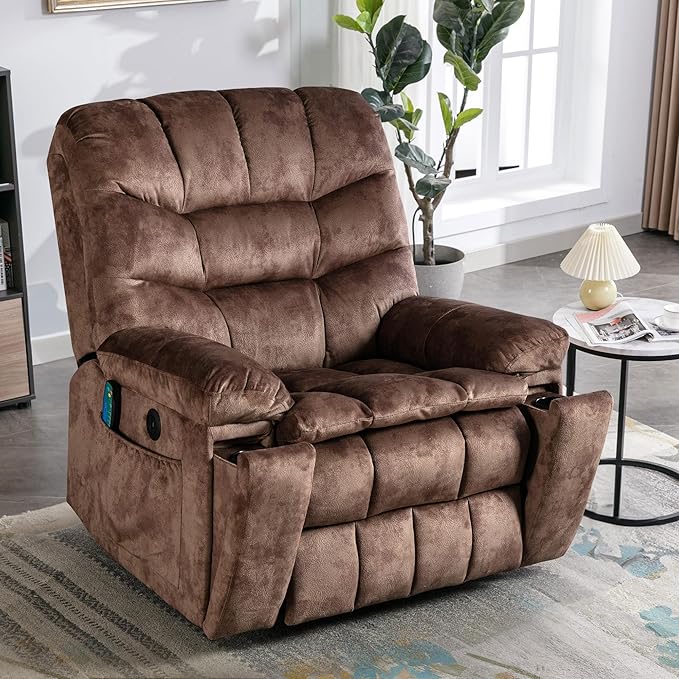 Bonzy Home Power Lift Recliner Chair for Elderly Electric Lift Chair with Massage &amp Heat Upholstered Single Sofa with 2 Hidden Cup Holders USB Charge Port Side Pockets for Living Room Dark Br