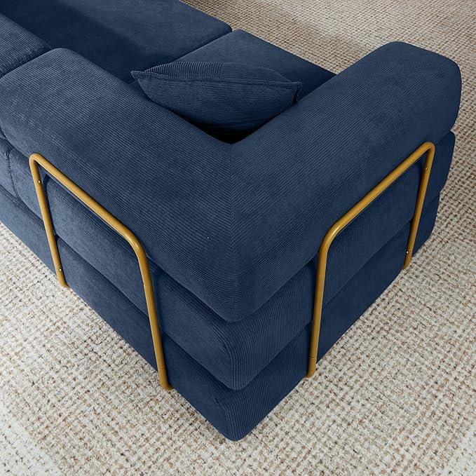 108 W Corduroy Modular Cloud Couch with Fixed-Shape Frame Oversized L-Shaped Sectional Sleeper Sofa Bed with Pull Out Bed No Assembly Modern Floor Boneless Couch for Living Room (Blue)