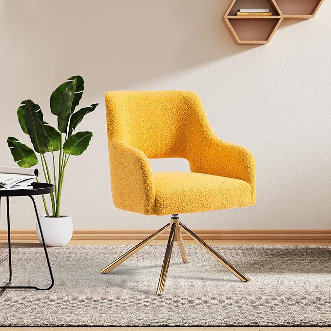 WestinTrends Genevieve Mid-Century Modern Wide Boucle Swivel Accent Arm Chair Mustard