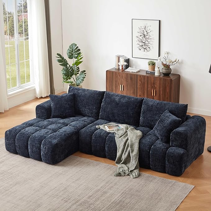 108'' Modular Sectional Cloud Couch L-Shape Boneless Couch for Living Room with Deep Seat Comfy Sleeper Sofa for Living Room Apartment Reception Spaces No Assembly Required Blue