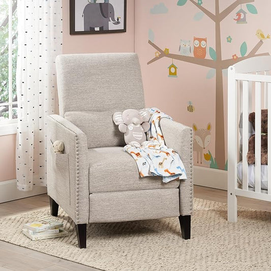 KEIKI Push Back Chair Living Room Chaise Lounge Single Sofa Upholstered Armchair with Wooden Legs and Nailhead Trim