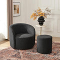 KINWELL 34 Boucle Swivel Barrel Chair with 18 Round Ottoman Set Fully Assembled Set of Sherpa Accent Chair and Footrest Modern Comfy Armchair and Footstool for Living Room and Bedroom Black