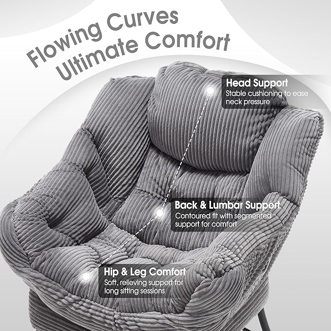 Lazy Chair with Ottoman Comfy Lounge Chair for Reading Relaxing and Napping Perfect for Living Room Bedroom or Office Grey