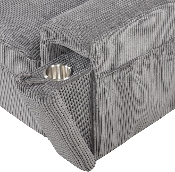 Modern Upholstered L-Shaped Convertible Corner Sofa Couch Pull-Out Sofa Bed Sleeper Sectional Sofa with Storage Bags and 2 Cup Holders on Arms for Living Room Office Apartment (Grey-2C)