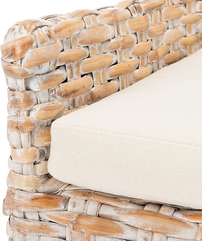 Safavieh Home Collection Cristen Rattan Cushion Accent Chair Natural White Wash/White (ACH6513A)