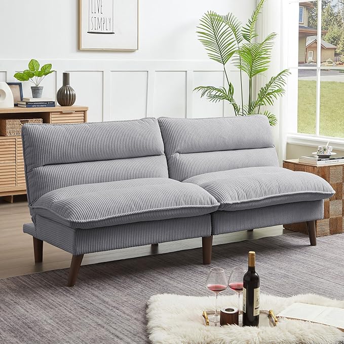 Convertible Futon Sofa Bed 72 Loveseat Couch with 3-Level Adjustble Backrest Modern Futon Loveseat Sofa for Living Room Apartment Light Grey