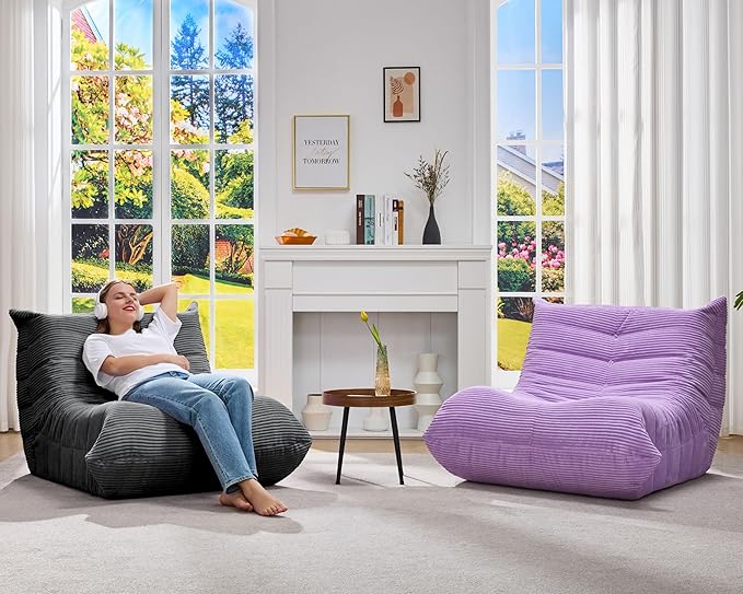 Bean Bag Chairs for Adults Giant Bean Bag Chair Memory Foam BeanBag Chair Bean Bag Sofa with Filler Faux Fur Fireside Beanbags Lazy Sofa for Living Room Bedroom Office (Grey Corduroy Single)