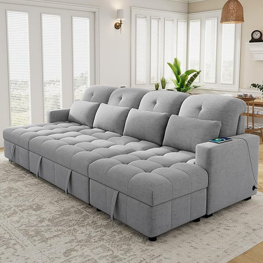 Harper &amp Bright Designs 110.2 Oversized U-Shaped Sofa Versatile Sectional Sofa Pull-Out Sofa Bed with Double Storage Chaise Lounges and Two USB Ports for Living RoomGray