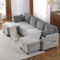 111.8 Sectional Sofa Pull-Out Sofa Bed with Double Storage Chaise Lounge Versatile Sofa Sleeper Couch with Cup Holders and USB Ports for Living Room Appartment Office (Grey-CF)