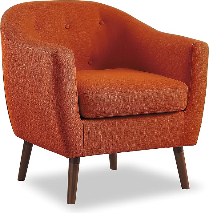 Homelegance Lucille Modern Accent Chair Upholstered Reading Chair with Button-Tufted Back Sloped Arms Removable Seat Cushion Cover and Espresso Wood Legs for Living Room Bedroom or Office Orange