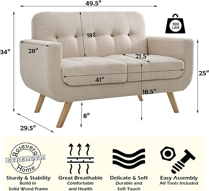 Rosevera Elena Contemporary Accent Armchair with Linen Upholstery Living Room Furniture Beige