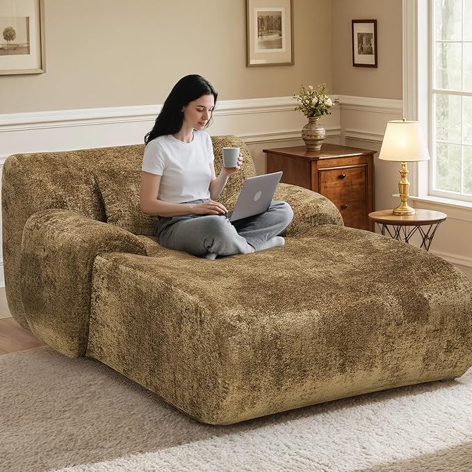 66 Inches Oversized Chaise Lounge Indoor No Assembly Required Single Sleeper Sofa Chair with Lumbar Pillow Upholstered Boneless Sofa Bed for Living Room Bedroom