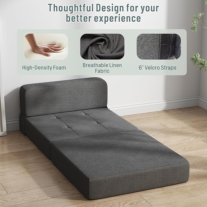 ZeeFu Foldable Couch Bed - Memory Foam Futon Convertible Sleeper for Living Room/Dorm/Guest/Office/Caravans/Studio