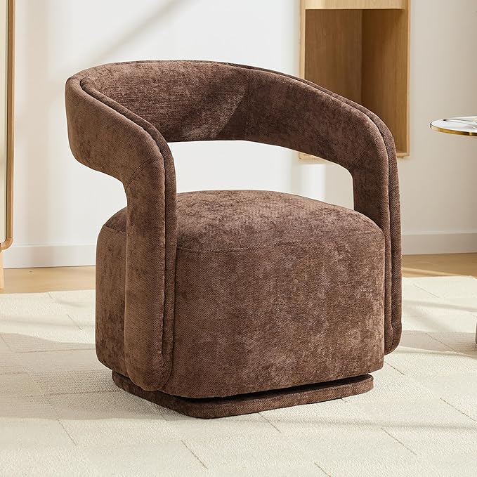 KEIKI Swivel Barrel Chair Modern Accent Chair for Study/Reception 360° Rotation Ergonomic Design Easy Assembly Comfy Chenille Fabric