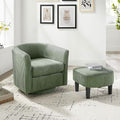 360° Swivel Accent Chair with Ottoman - Comfy Corduroy Recliner Armchair Single Sofa for Living Room &amp Bedroom (Green)