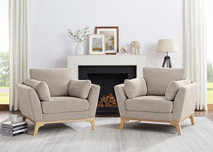 VANOMi Large-Sized Accent Chair Thick Cushion Bedroom Reading Chair Comfortable Living Room Single Sofa Boucle Camel
