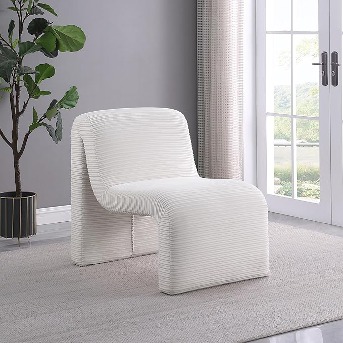 Coaster Home Furnishings - Drayton - Wood and Metal - Upholstered Armless Accent Chair with Sinuous Curves Ribbed Detailing and Foam Padding - Living Room - Ivory - 907525