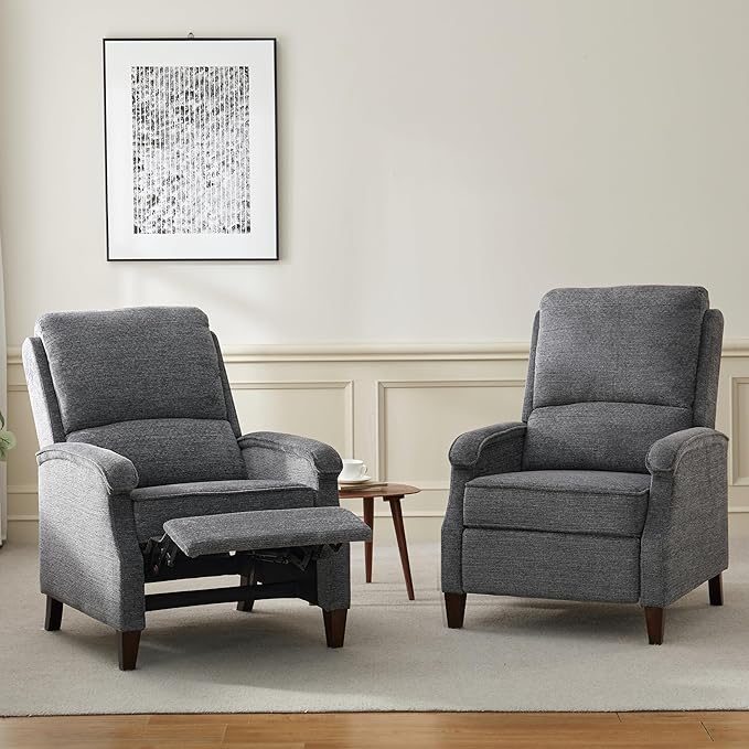 VKNOW Recliner Chair Fabric Recliner with Soft Armrest Home Theater Seating with Adjustable Push Back and Lumbar Support Single Sofa for Adults Lounge Chair for Living Room Bedroom（Dark Grey）