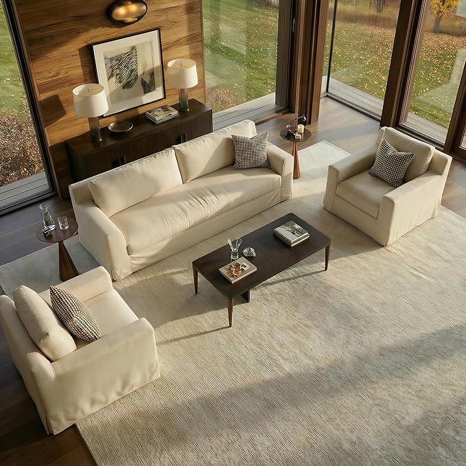 Modern Slipcovered Sofa with One-Piece Easy Removable Washable Fabric Cover Minimalist Upholstered Deep Seat Cloud Couch for Living Room 2 Seater/Loveseat 80 Width