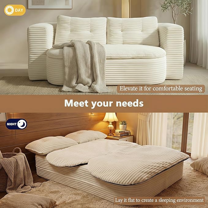 78.7-inch Folding futon Sofa Bed Full-Size Convertible Sleeper Couch Bed Memory Sponge Double Sofa with Comfortable Mattress Suitable for Living Room and Guest Room (beige 78.7 inches)