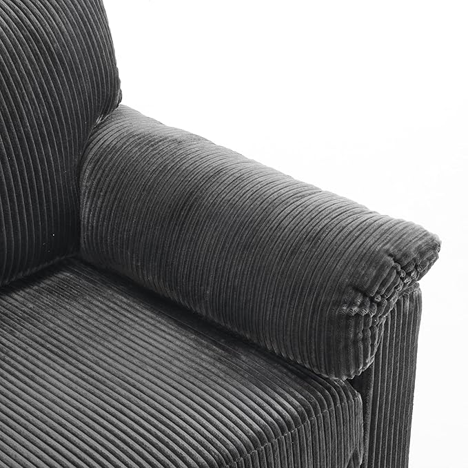 KEIKI 33 Oversized Swivel Corduroy Lounge Chair – Plush Cushioned Armchair with 360° Rotation for Living Room Bedroom Office – Comfortable Single Sofa Chair for Small Spaces Grey