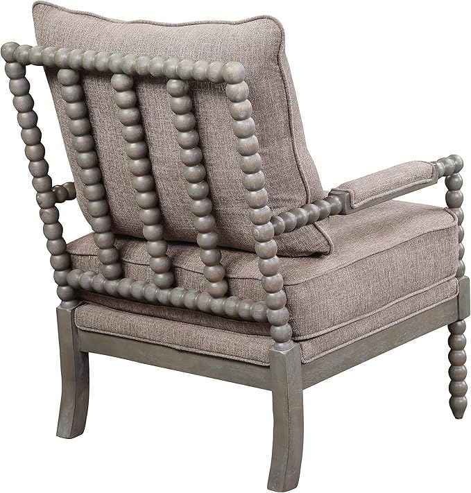 OSP Home Furnishings Abbott Spindle Accent Chair with Padded Spring Seat and Brushed Grey Base Dolphin Beige Fabric