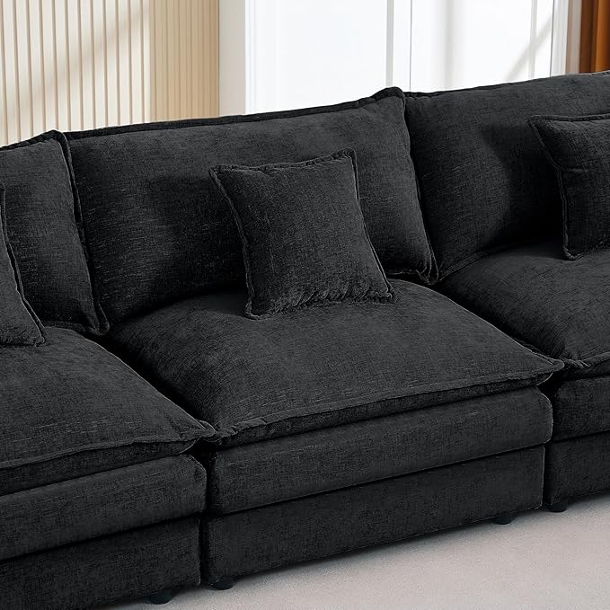 Harper &amp Bright Designs 105 W Modular L-Shaped Sectional Sofa with Removable Ottoman 3-Seater Configurable Layout Black