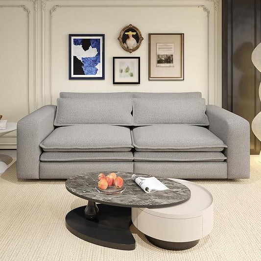 93 King Size Sofa Bed Couch with 2 Lumbar PillowsUpholstered Teddy Fabric3 in 1 Convertible Pull Out Sleeper Sofa for Living RoomApartmentOfficeStudies-Light Gray