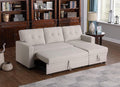 ACQCA 82 L-Shape Sleeper Sectional Sofa with Storage Chaise and Pull-Out BedConvertible Sofa Bed Sectional Couch for Living RoomApartmentOfficeBeige