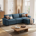 LINSY HOME 123'' Modular Sectional Sofa Blue Couch Corduroy Cloud Couches for Living Room L Shaped Couch with Movable Ottoman Modern Cloud Sectional Sofas for Bedroom and Apartment Blue