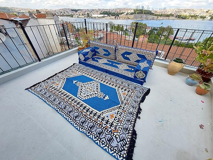 arabicsofa U Shaped Arabic Sofa Set – Royal Blue Modular Floor Seating for Guest Room