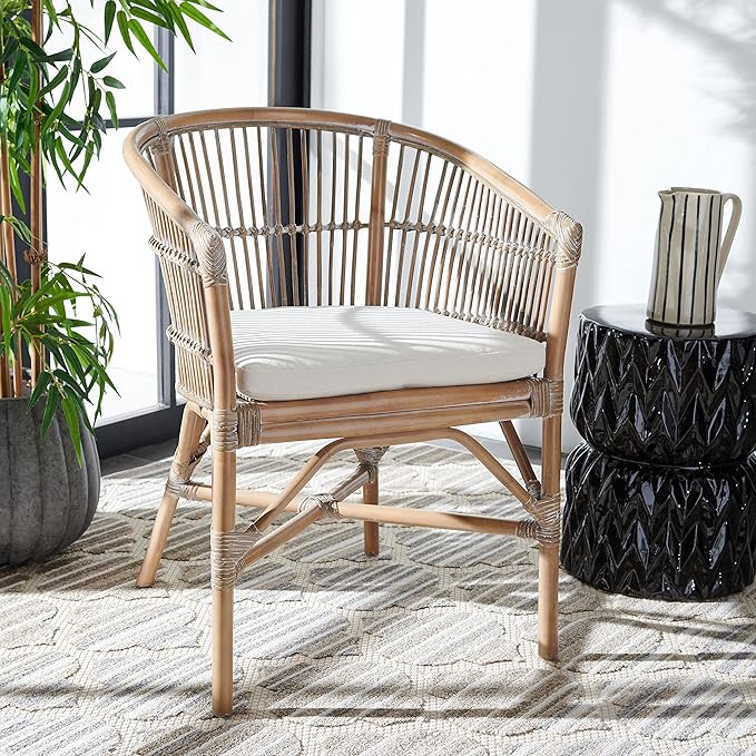 Safavieh Home Collection Olivia Grey Rattan Cushion Accent Chair White Washed/White