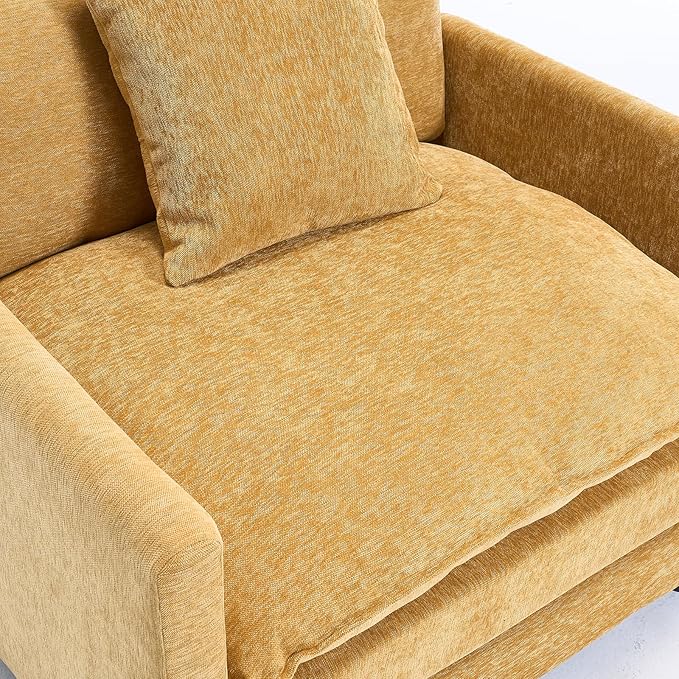 Oversized Chaise Lounge Chair Indoor Modern Comfy Chenille Cloud Accent Chair and A Half with Ottoman Single Deep Seat Sofa Couch Reading Armchair for Living Room Bedroom Apartment Mustard Yellow