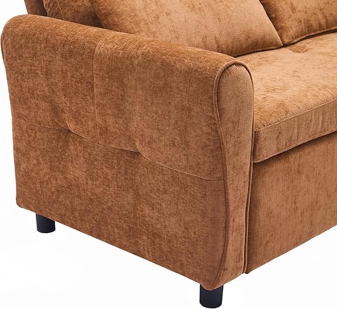 Merax 2-in-1 Convertible Sofa Bed &amp Recliner Sofa 82 3-Seater Sofa Pull-Out Sleeper Sofa 3 Level Adjustable Backrest Reversible Left/Right with USB Charging Ports Easy to Assemble (Orange)