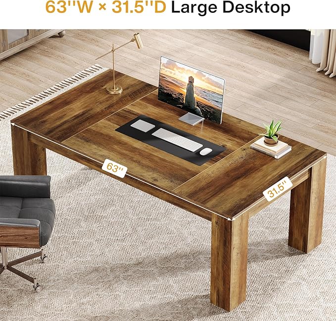 Tribesigns 63-Inch Executive Desk Large Office Computer Desk Simple Workstation Writing Table Study Table for Home Office Rustic Brown