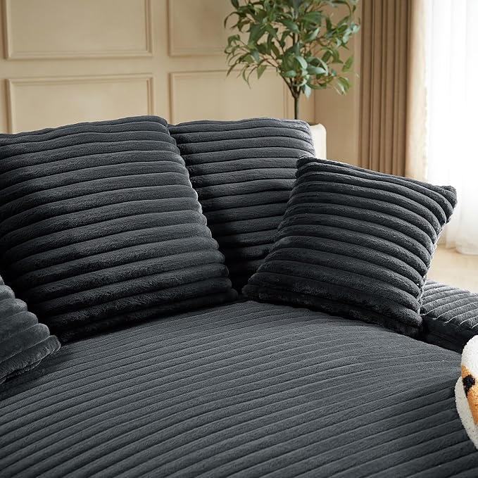 64 INCH Oversized Chaise Lounge Chair Indoor Cozy Cloud Sleeper Sofabed Extra Deep Seat Fluffy Corduroy Upholstered Loveseat Sofa Bed Daybed with 5 Throw Pillows and Solid Wood Frame for Living Room