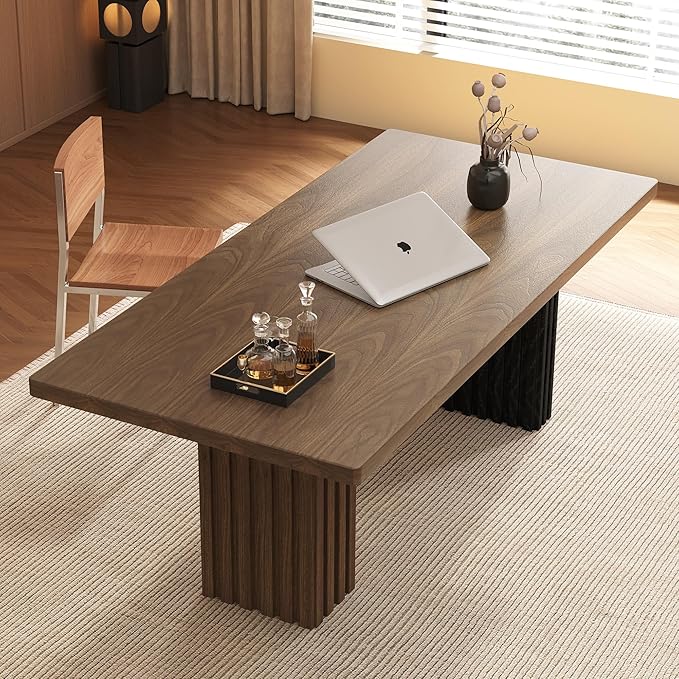 Mid - Century Modern 66.9 Wood Desk Large Computer Desk for Home Office Writing Desk &amp Living Room/Bedroom Table Executive Work Desk Walnut