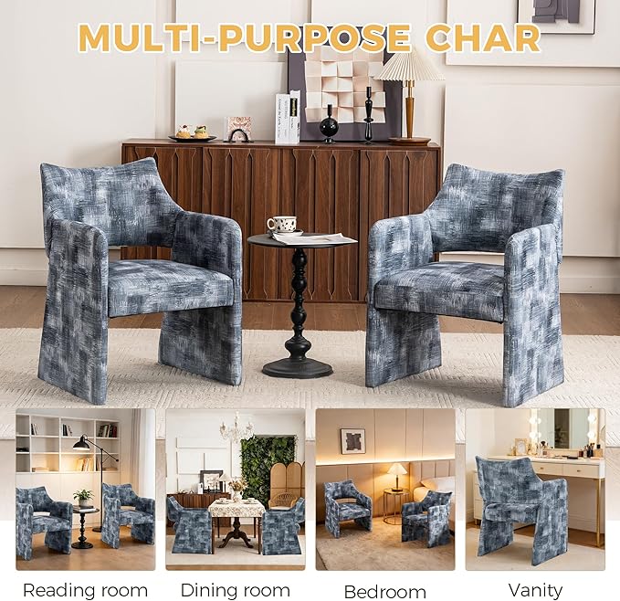 Mid-Century Chenille Accent Chair Geometric Open-Back Upholstered Armchair with Non-Slip Frame Cozy Reading Chair for Home &amp Office (Gray Black)