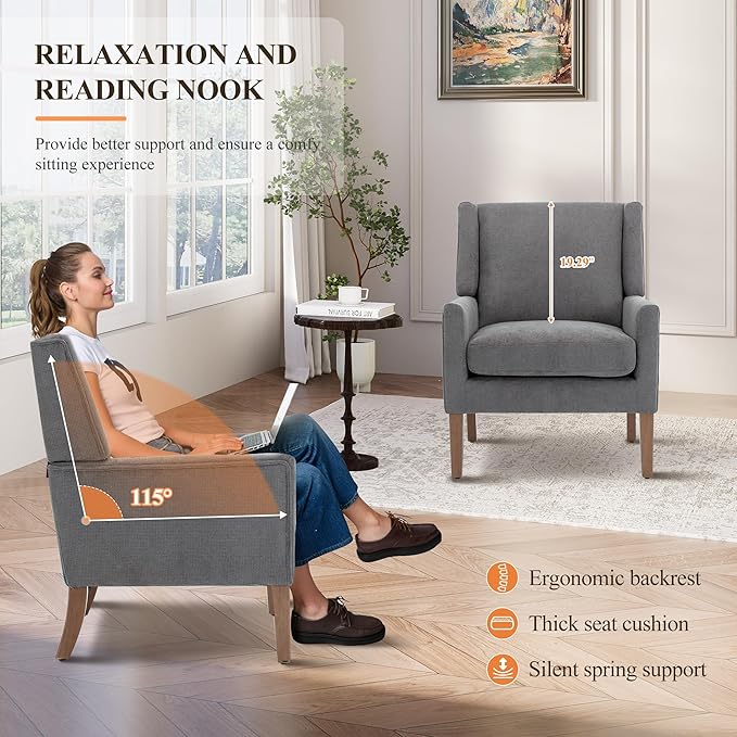 Accent Chairs for Living Room Mid-Century Wooden Fabric Living Room Chairs Arm Chair Side Chairs for Living Room Bedroom Reading Nook