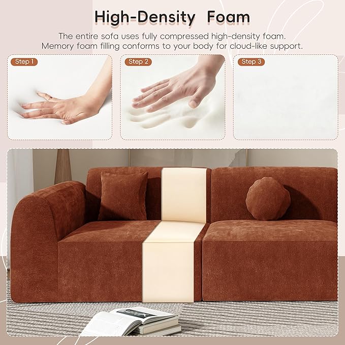 Christopher Knight Home Grelyn Modern Curved Modular Sectional Sofa Wool Fabric Large Cloud Couch 6-Seater L-Shaped Couch Living Room 3-Piece Lounge Sofa with ChaiseFully AssembledBrownish Orange