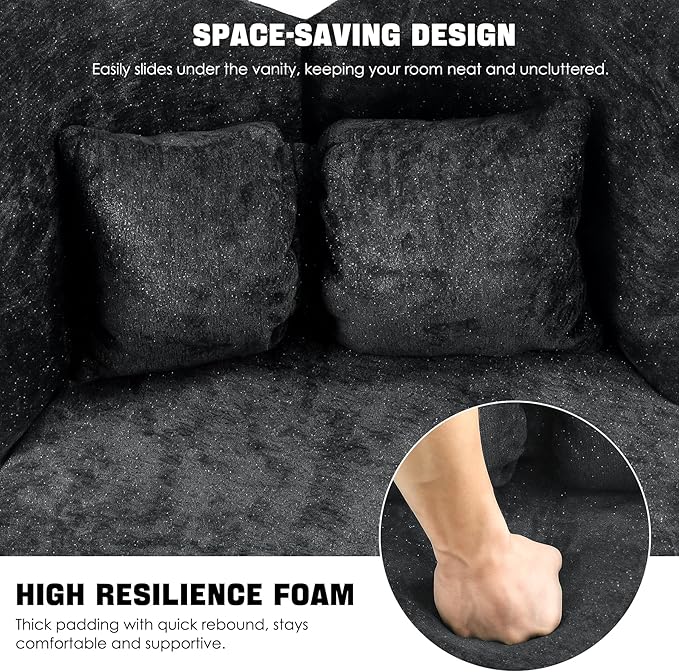 KEIKI 360° Swivel Accent Sofa Chair Armless Chenille Vanity Chair Upholstered Single Sofa Chair for Living Room Bedroom or Vanity Black
