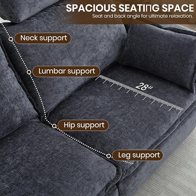 Oversized Power Reclining Sofa with Adjustable Headrest Storage Seat Power Loveseat Recliner Sofa with USB Port Wall Hugger Comfy Cloud Couch Chenille for Living Room (Grey Sofa)