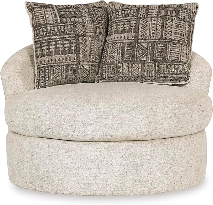 Signature Design by Ashley Soletren Contemporary Chenille 360-Degree Swivel Accent Chair Off-White