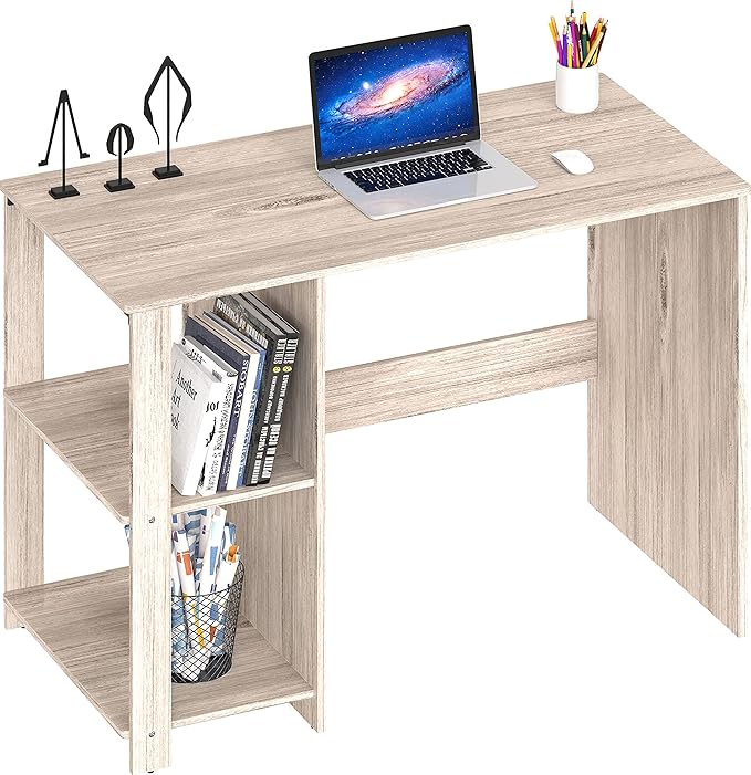 SHW 38-Inch Home Office Computer Desk with Shelves Maple