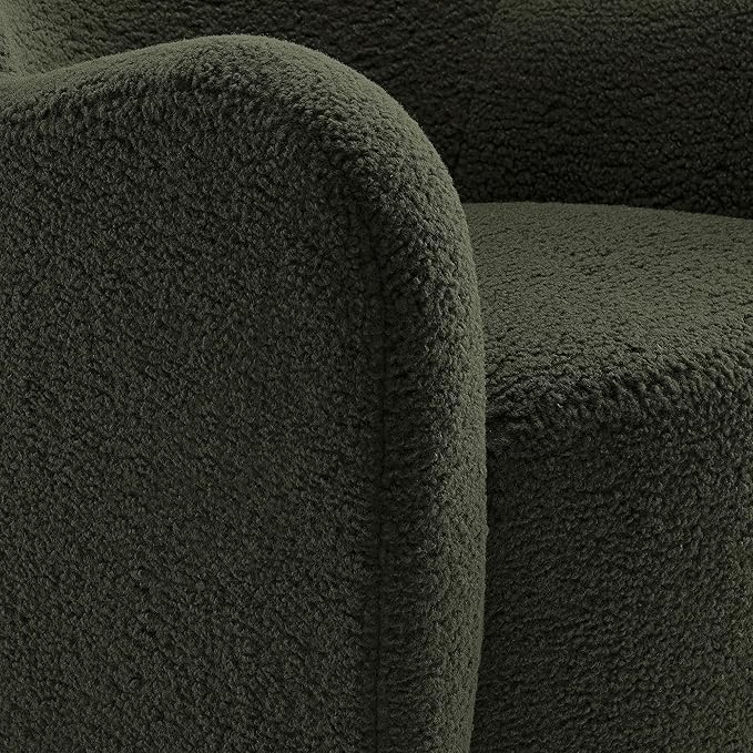 Modway Montrose Swivel Wingback Accent Chair in Fern Walnut Sherpa Teddy Fabric – Modern Furry Barrel Chair with 360-Degree Swivel Base – Soft and Comfy Living Room Chair