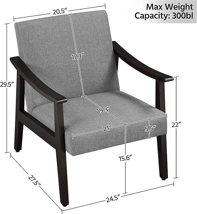Topeakmart Leisure Accent Chair with Solid Wood Armrest and Feet Upholstered Side Accent Sofa Chair for Living Room/Bedroom/Waiting Room Dark Gray