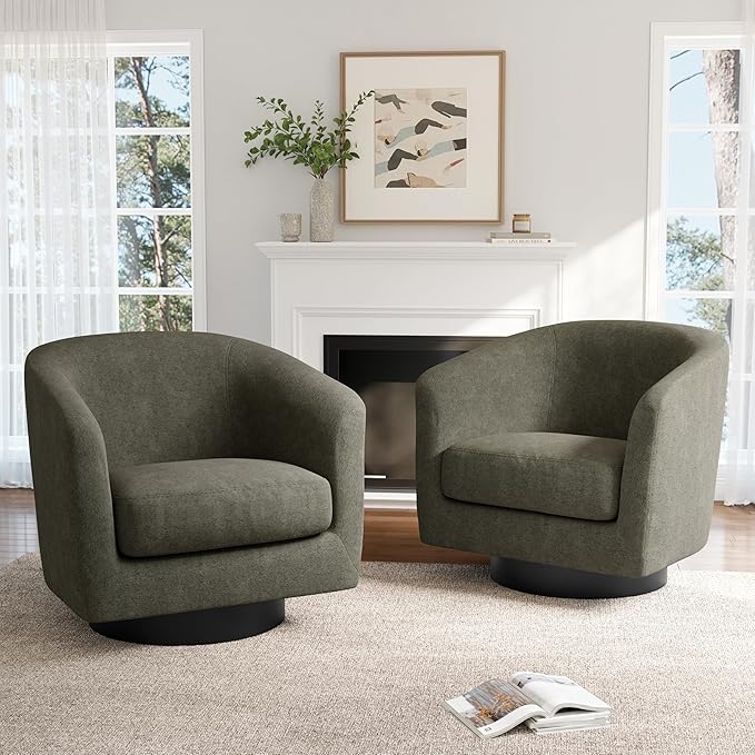 Lumibee Swivel Accent Barrel Chairs Upholstered Comfy Swivel Round Barrel Chair 360° Rotation Single Sofa Club Armchair for Living Room Reading Room Bedroom Chenille Tan