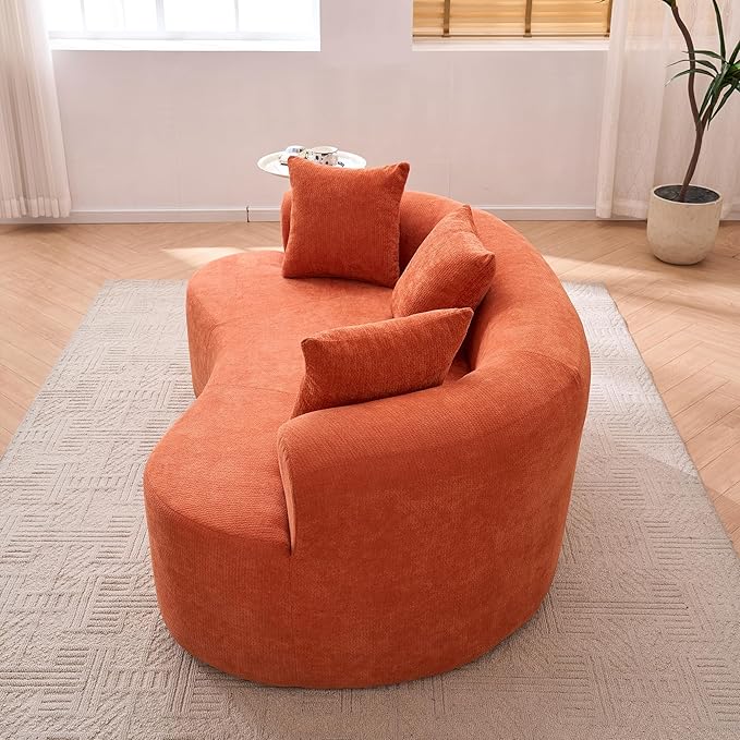 KEIKI 79 Modern Crescent Sofa for Entertainment Rooms Deep-Cushion Low-Back 3-Seater with Self-Inflating Foam No-Assembly Chenille Couch for Movie Nights &amp Gaming Comfort
